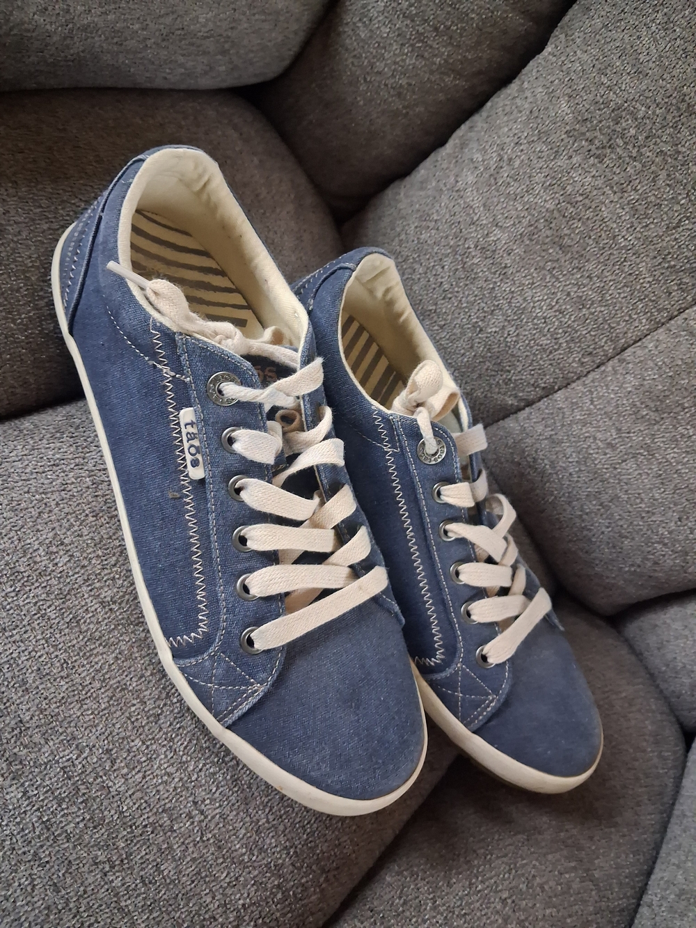 Blue Canvas Sneakers with Cream Laces